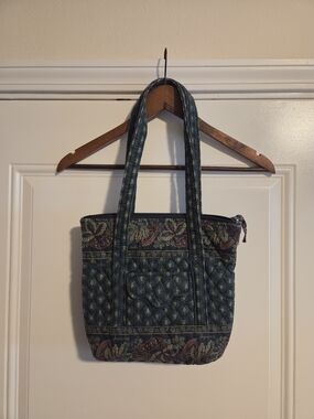Vintage Vera Bradley Small Floral Tote Bag Dark Green